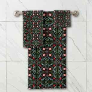 Winters Snowflakes, Poinsettias, Cardinals Bath Towel Set