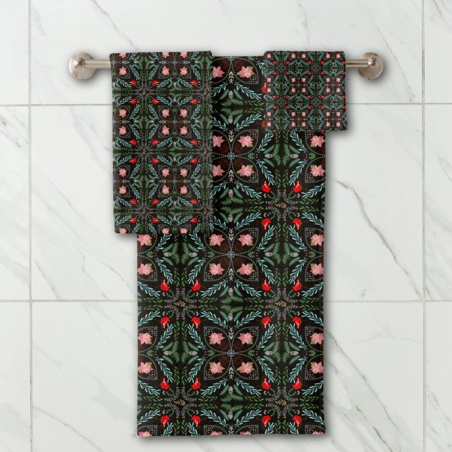 Winters Snowflakes, Poinsettias, Cardinals  Bath Towel Set (Creator Uploaded)