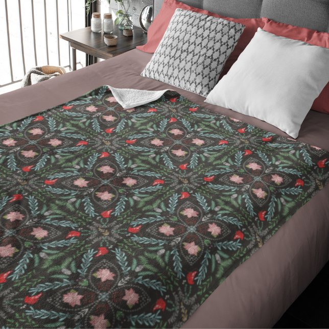 Winters Snowflakes, Poinsettias, Cardinals  Fleece Blanket (Creator Uploaded)