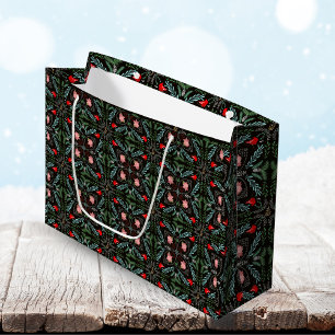 Winters Snowflakes, Poinsettias, Cardinals  Large Gift Bag