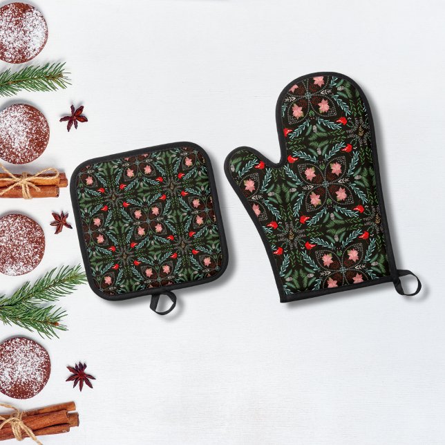 Winters Snowflakes, Poinsettias, Cardinals  Oven Mitt & Pot Holder Set (Creator Uploaded)