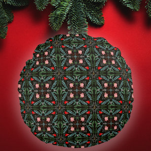 Winters Snowflakes, Poinsettias, Cardinals  Round Cushion