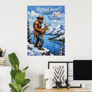 Winter's Vigil: Bigfoot's Snowy View Poster