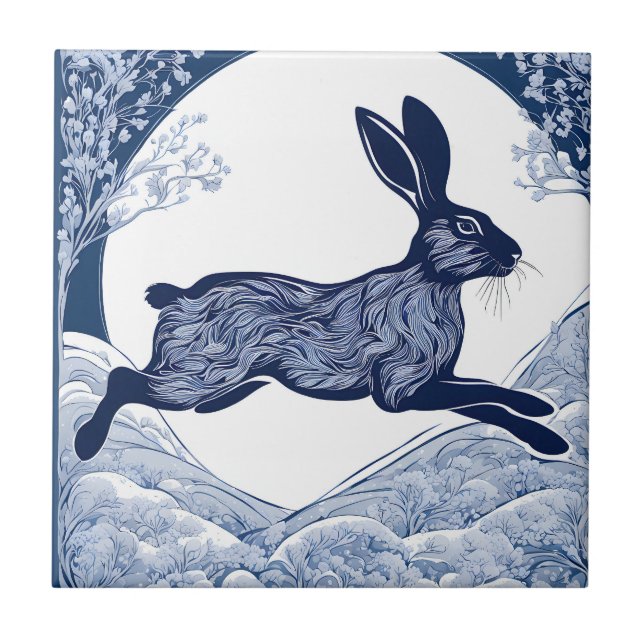 Winter's Whispers of Magical Hare Ceramic Tile (Front)