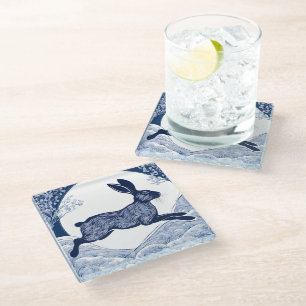 Winter's Whispers of Magical Hare Glass Coaster