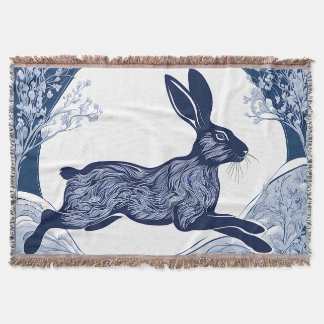 Winter's Whispers of Magical Hare Throw Blanket (Front)
