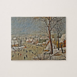 Winterscape on a Pond with Birds Jigsaw Puzzle
