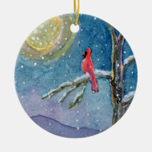 Winterscene Cardinals Ceramic Ornament