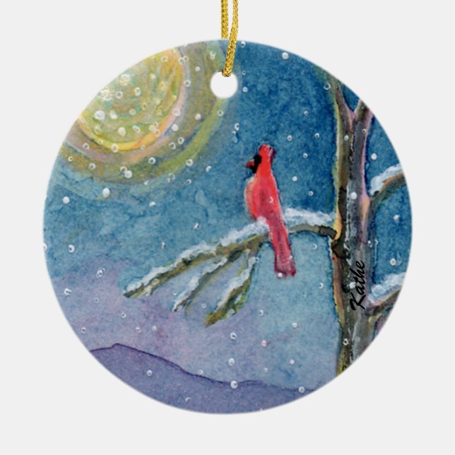 Winterscene Cardinals Ceramic Ornament (Front)
