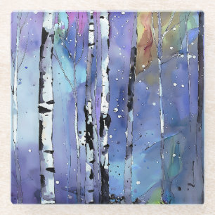 Wintersong in the Birch Woods Glass Coaster