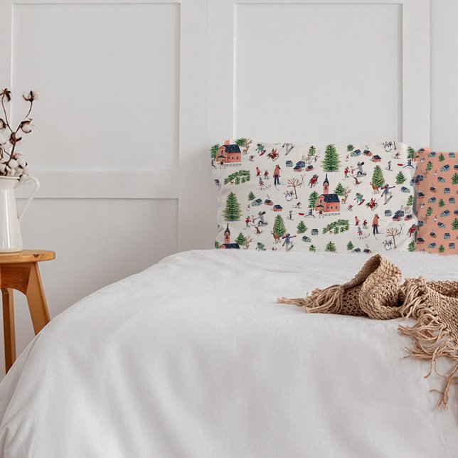 Wintersport pink ski landscape all-over print pillowcase (Wintersport pink ski landscape all-over print pillow case)