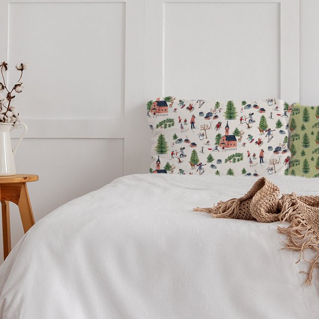 Wintersport ski landscape all-over print  pillowcase (Wintersport green ski landscape all-over print pillow case)