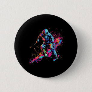 Wintersports Alpine Paint Splash Skier Snow Ski Bo 6 Cm Round Badge