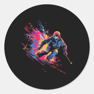Wintersports Alpine Paint Splash Skier Snow Ski Bo Classic Round Sticker