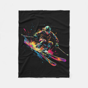 Wintersports Alpine Paint Splash Skier Snow Ski Bo Fleece Blanket