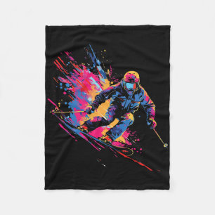 Wintersports Alpine Paint Splash Skier Snow Ski Bo Fleece Blanket