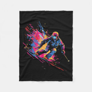 Wintersports Alpine Paint Splash Skier Snow Ski Bo Fleece Blanket