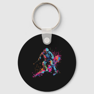 Wintersports Alpine Paint Splash Skier Snow Ski Bo Key Ring