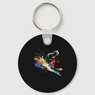 Wintersports Alpine Paint Splash Skier Snow Ski Bo Key Ring