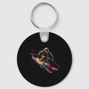 Wintersports Alpine Paint Splash Skier Snow Ski Bo Key Ring