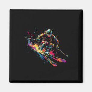 Wintersports Alpine Paint Splash Skier Snow Ski Bo Magnet
