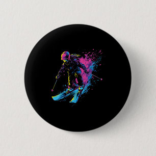 Wintersports Alpine Paint Splash Skier Snow Ski Gi 6 Cm Round Badge