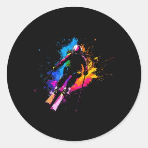 Wintersports Alpine Paint Splash Skier Snow Ski Gi Classic Round Sticker