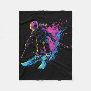 Wintersports Alpine Paint Splash Skier Snow Ski Gi Fleece Blanket