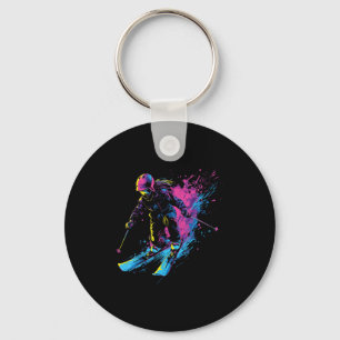 Wintersports Alpine Paint Splash Skier Snow Ski Gi Key Ring