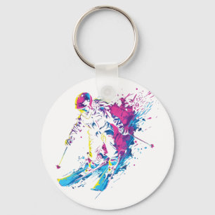 Wintersports Alpine Paint Splash Skier Snow Ski Gi Key Ring