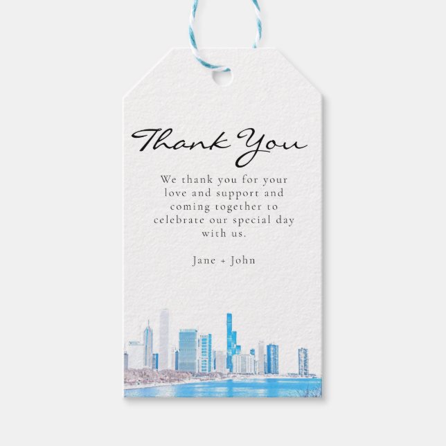Wintertime Chicago Skyline Thank You Gift Tag (Front)