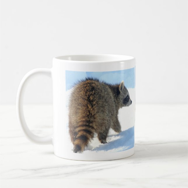 Wintertime Racoon Excursion Coffee Mug (Left)