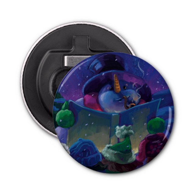 Wintertime Reading Painting Bottle Opener (Front)