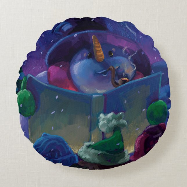 Wintertime Reading Painting Round Cushion (Front)