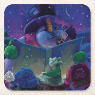 Wintertime Reading Painting Square Paper Coaster