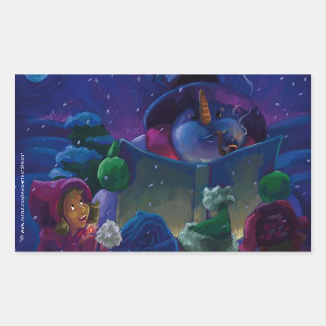 Wintertime Reading Rectangular Sticker (Front)