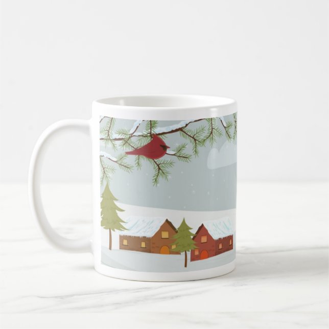 Wintertime Scene with Red Bird Mug (Left)