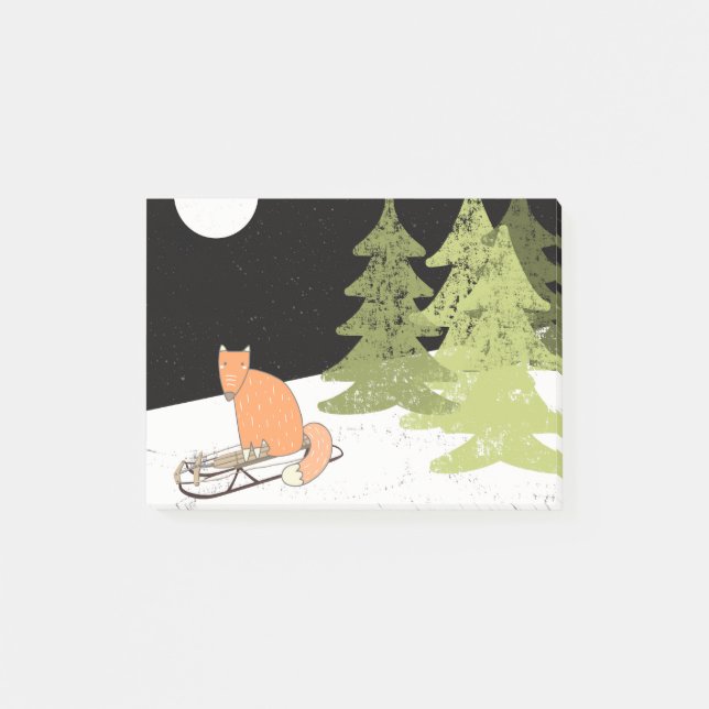 Wintertime- Sledding  Fox - Illustration Post-it Notes (Front)