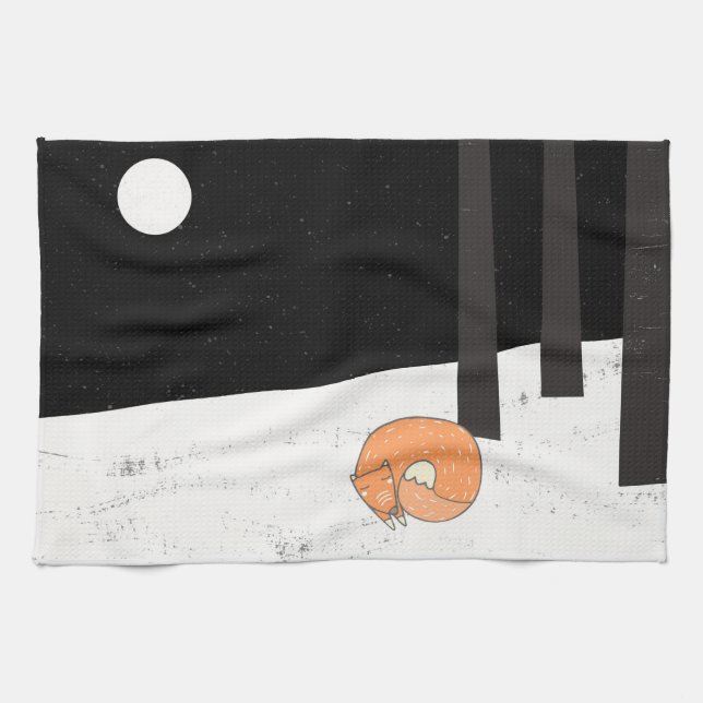 Wintertime- Sleeping Fox - Illustration Tea Towel (Horizontal)