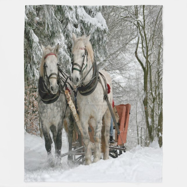 Wintertime Sleigh Ride Fleece Blanket (Front)