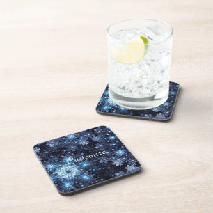 Wintery Blue Snowflake Pattern Coasters