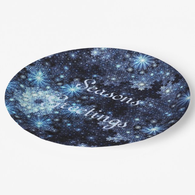 Wintery Blue Snowflake Pattern Paper Plates (Angled)