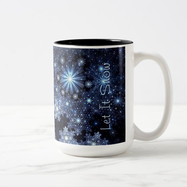 Wintery Blue Snowflakes Two-Tone Coffee Mug (Right)