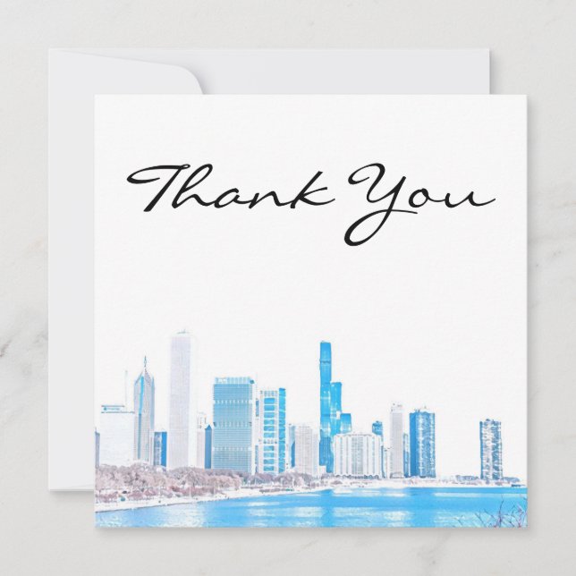 Wintery Chicago Skyline Thank You Card (Front)