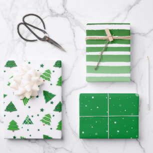 Wintery Christmas Shades of Green Gift Wrapping Paper Sheet