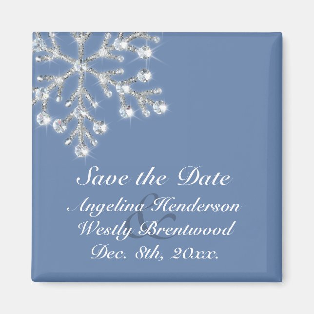 Wintery Crystal Snowflake Save the Date Magnet (Front)