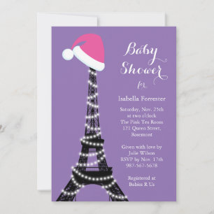 Wintery Eiffel Tower Baby Shower Invitation purple