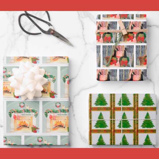 Wintery Festive Cheerful Fireplace Tree Christmas Wrapping Paper Sheet (Creator Uploaded)