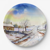 Wintery Lane Watercolor Landscape Painting