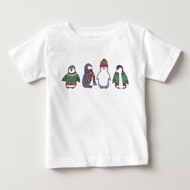 Wintery Penguins Baby Romper Baby T-Shirt (Front)